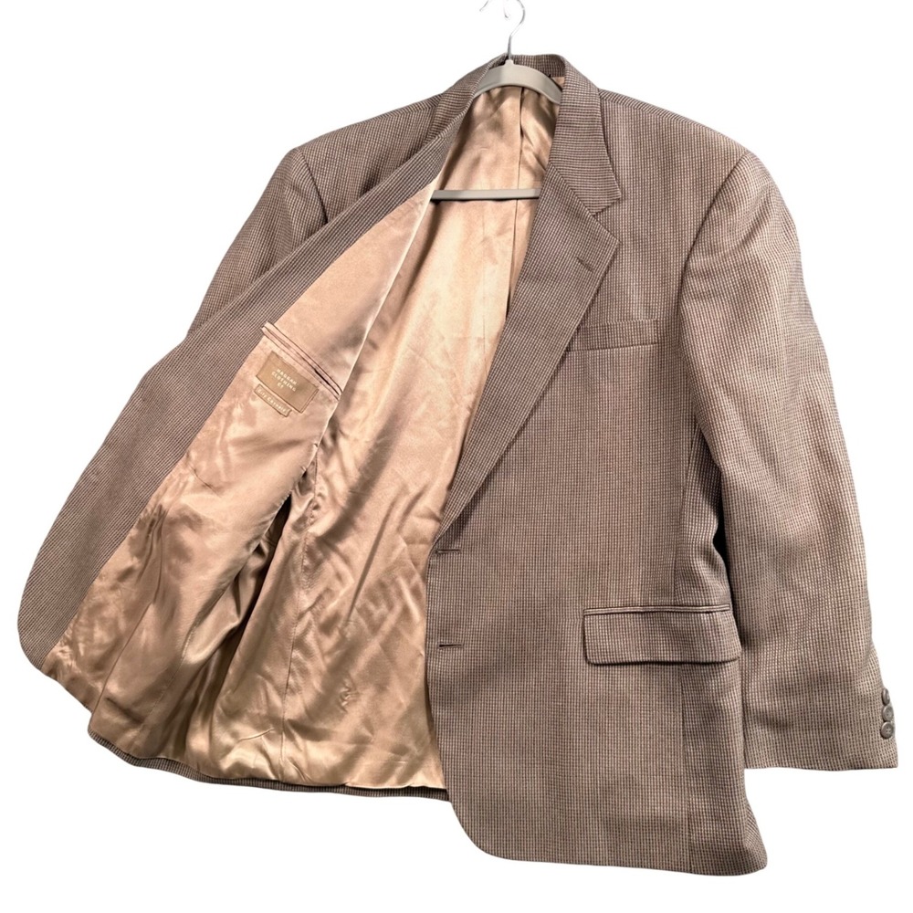 VTG Haggar City Casuals Blazer 46R Brown Micro Check Old Money Sport Coat USA